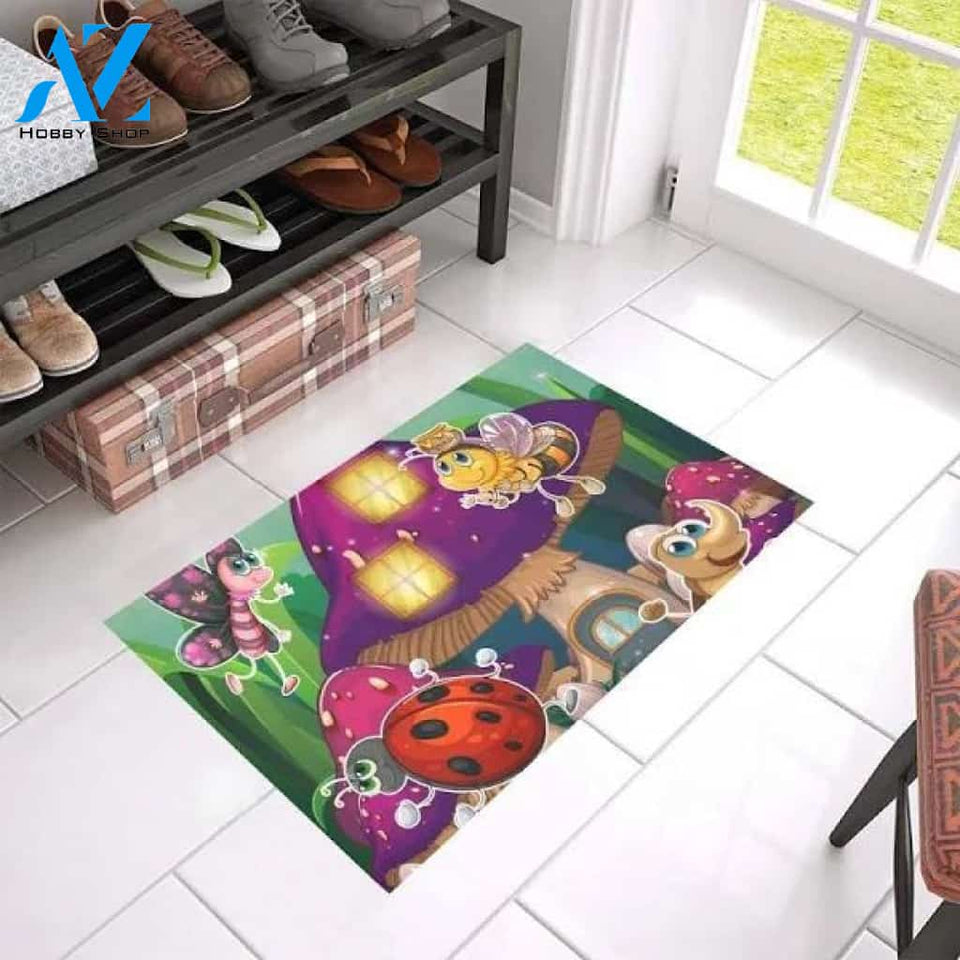 Bee And Ladybug Cartoon Insect Doormat Indoor and Outdoor Doormat Entrance Rug Sweet Home Decor Housewarming Gift Gift for Insect Lovers Gift Idea