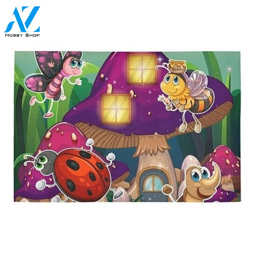 Bee And Ladybug Cartoon Insect Doormat Indoor and Outdoor Doormat Entrance Rug Sweet Home Decor Housewarming Gift Gift for Insect Lovers Gift Idea