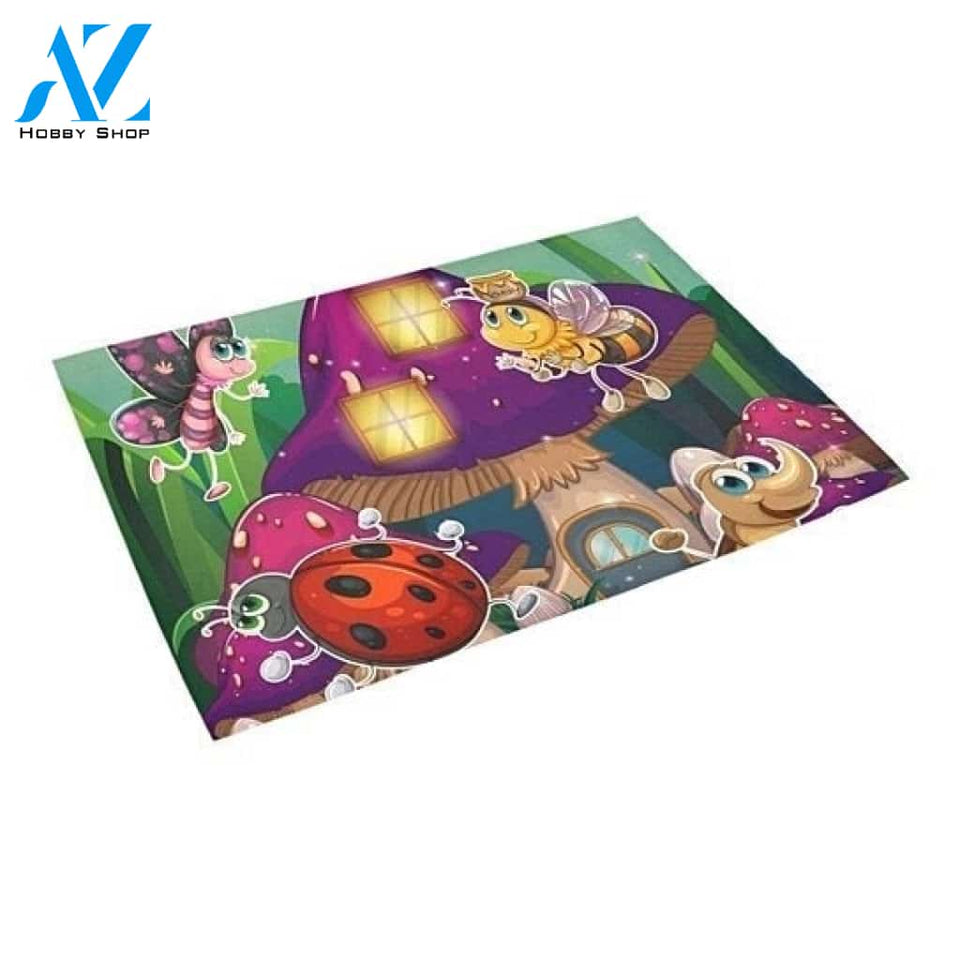 Bee And Ladybug Cartoon Insect Doormat Indoor and Outdoor Doormat Entrance Rug Sweet Home Decor Housewarming Gift Gift for Insect Lovers Gift Idea