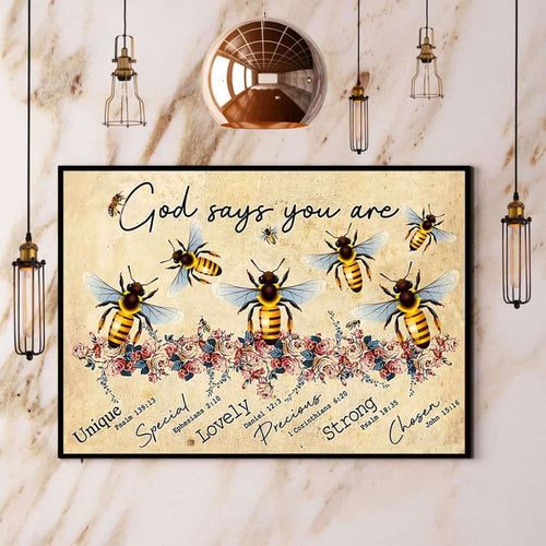 Bee Flowers God Say You Are Unique Special Lovely Paper Poster No Frame Matte Canvas Wall Decor