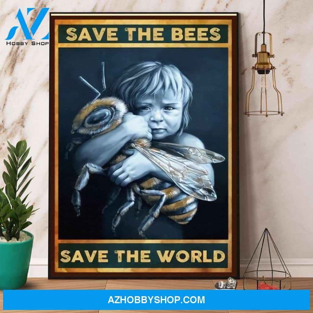Bee & Girl Save The Bees Save The World Canvas And Poster, Wall Decor Visual Art