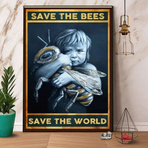 Bee & Girl Save The Bees Save The World Paper Poster No Frame Matte Canvas Wall Decor
