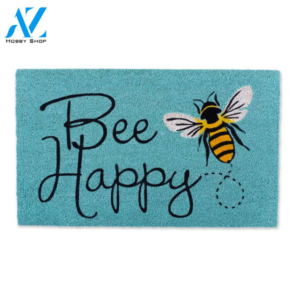 Bee Happy Blue Background Insect Doormat Indoor and Outdoor Doormat Entrance Rug Sweet Home Decor Housewarming Gift Gift for Bee Lovers Insect Lovers Gift Idea