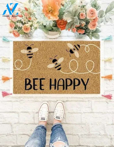 Bee Happy Bee Flying Printed Doormat Home Decor