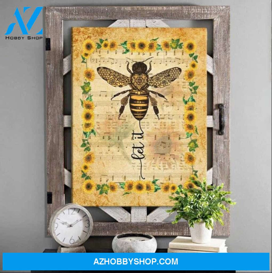 Bee Hippie Sunflower, Let it be Canvas And Poster, Wall Decor Visual Art