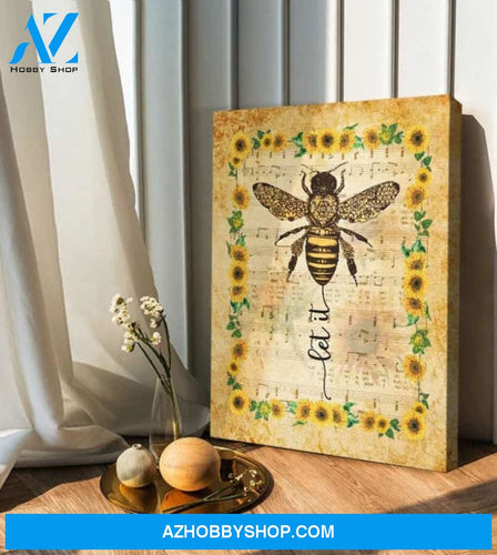 Bee Hippie Sunflower, Let it be Canvas And Poster, Wall Decor Visual Art