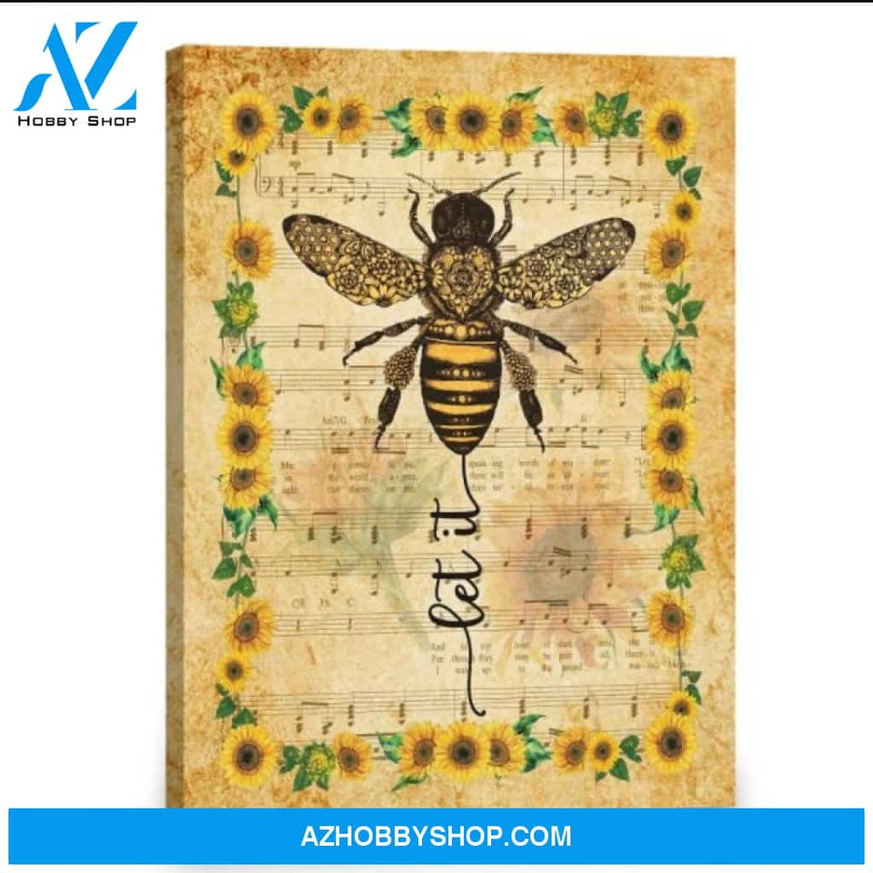 Bee Hippie Sunflower, Let it be Canvas And Poster, Wall Decor Visual Art
