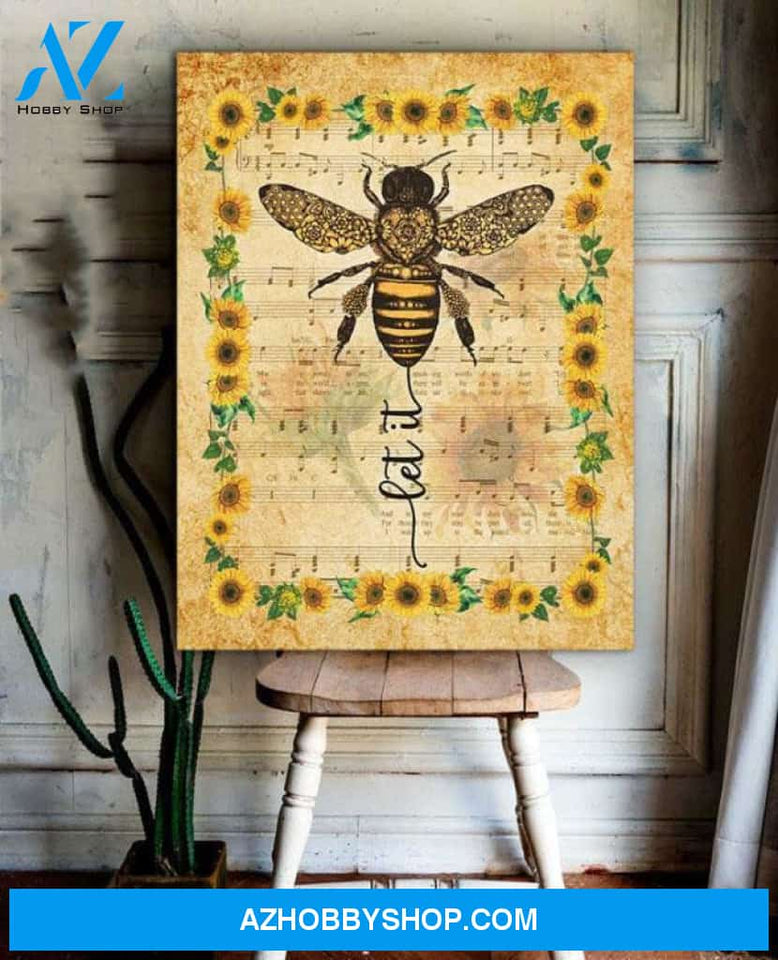Bee Hippie Sunflower, Let it be Canvas And Poster, Wall Decor Visual Art