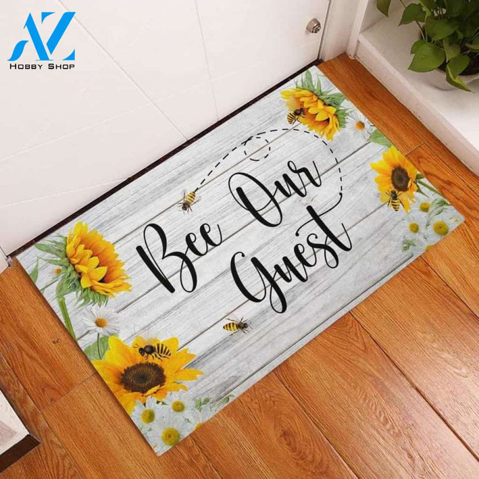 Personalized Name Family House Bee Our Guest Sunflower Summer Funny Indoor And Outdoor Doormat Warm House Gift Welcome Mat Birthday Gift For Friend Family 1