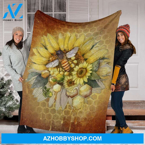 Bee Sunflower Painting Sky Fleece Blanket