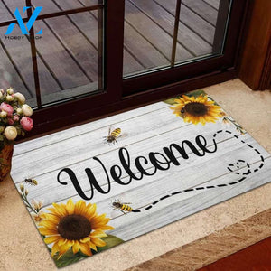 Bee Sunfower Welcome Summer Funny Indoor And Outdoor Doormat Warm House Gift Welcome Mat Birthday Gift For Friend Family