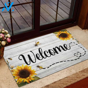 Personalized Name Family House Bee Sunfower Welcome Summer Funny Indoor And Outdoor Doormat Warm House Gift Welcome Mat Birthday Gift For Friend Family