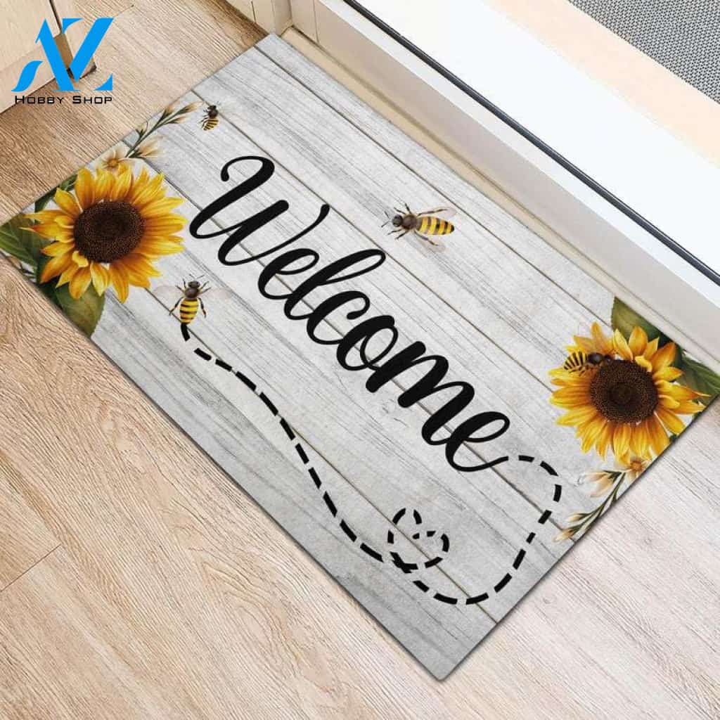 Personalized Name Family House Bee Sunfower Welcome Summer Funny Indoor And Outdoor Doormat Warm House Gift Welcome Mat Birthday Gift For Friend Family