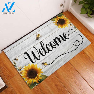 Bee Sunfower Welcome Summer Funny Indoor And Outdoor Doormat Warm House Gift Welcome Mat Birthday Gift For Friend Family
