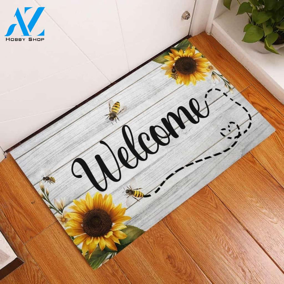 Bee Sunfower Welcome Summer Funny Indoor And Outdoor Doormat Warm House Gift Welcome Mat Birthday Gift For Friend Family