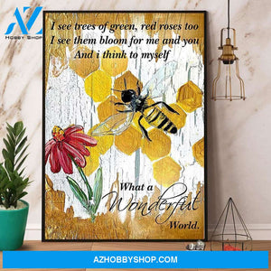 Bee Watercolor What A Wonderful World Canvas And Poster, Wall Decor Visual Art