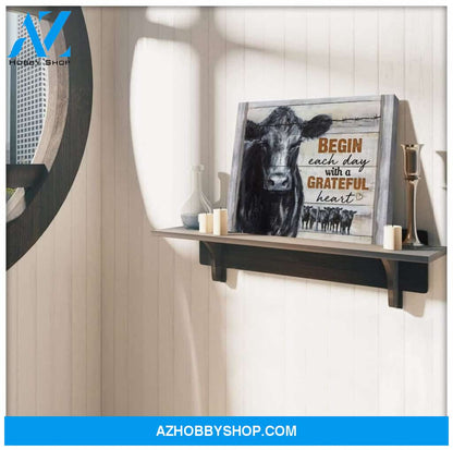 Begin Each Day Cow Wall Art Canvas, Wall Decor Visual Art