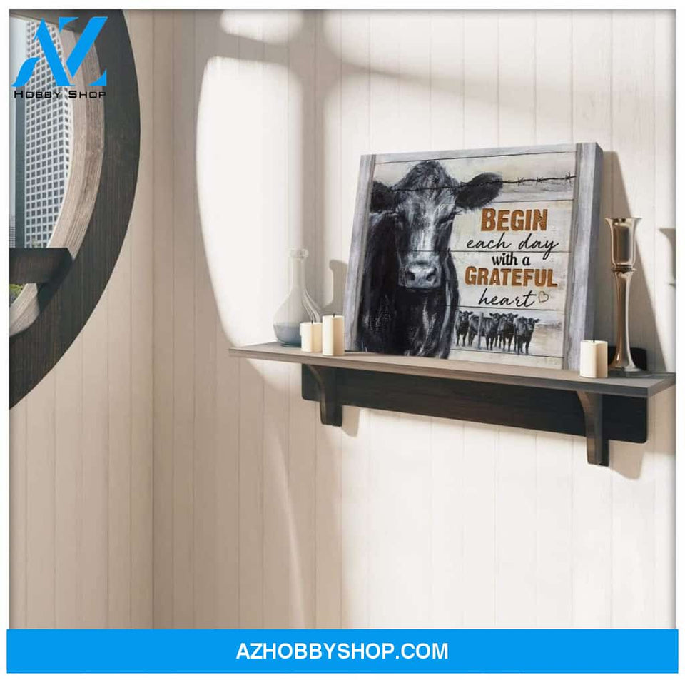 Begin Each Day Cow Wall Art Canvas, Wall Decor Visual Art