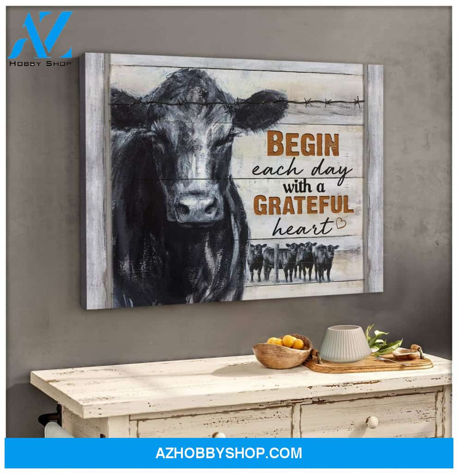 Begin Each Day Cow Wall Art Canvas, Wall Decor Visual Art