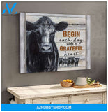 Begin Each Day Cow Wall Art Canvas, Wall Decor Visual Art