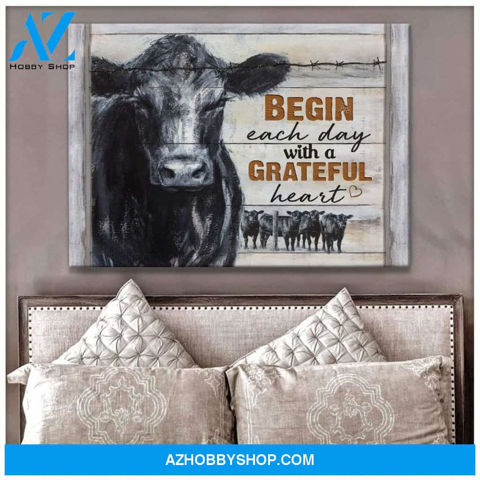 Begin Each Day Cow Wall Art Canvas, Wall Decor Visual Art