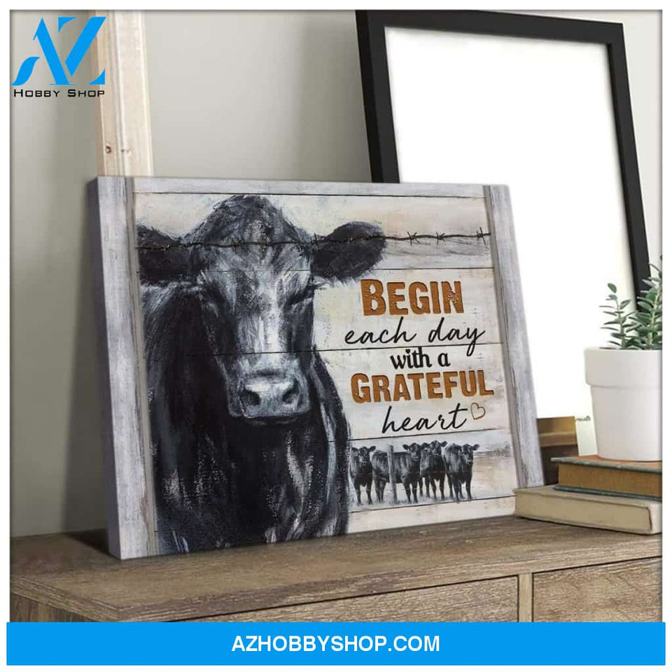 Begin Each Day Cow Wall Art Canvas, Wall Decor Visual Art