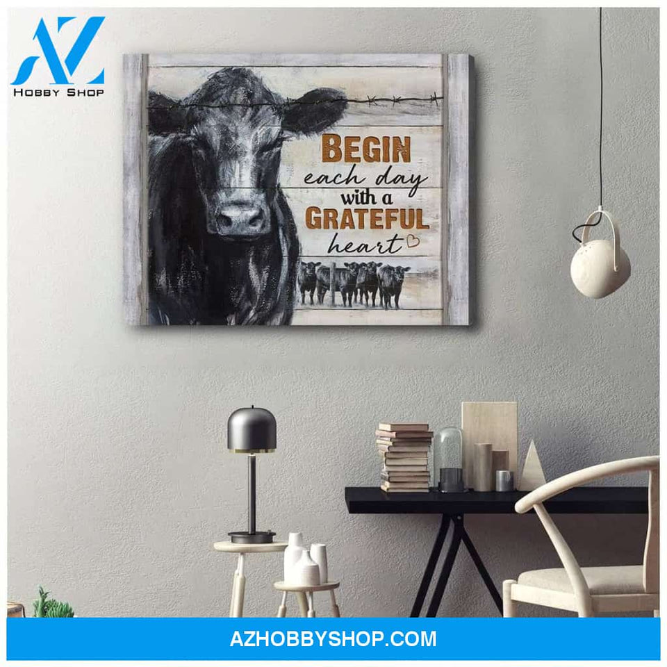 Begin Each Day Cow Wall Art Canvas, Wall Decor Visual Art