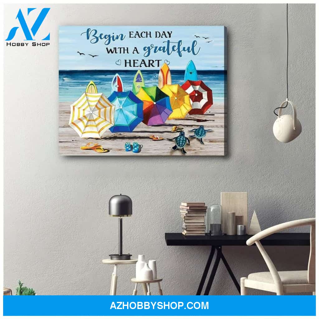 Begin Each Day Turtle Wall Art Canvas, Wall Decor Visual Art