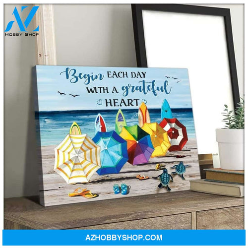 Begin Each Day Turtle Wall Art Canvas, Wall Decor Visual Art