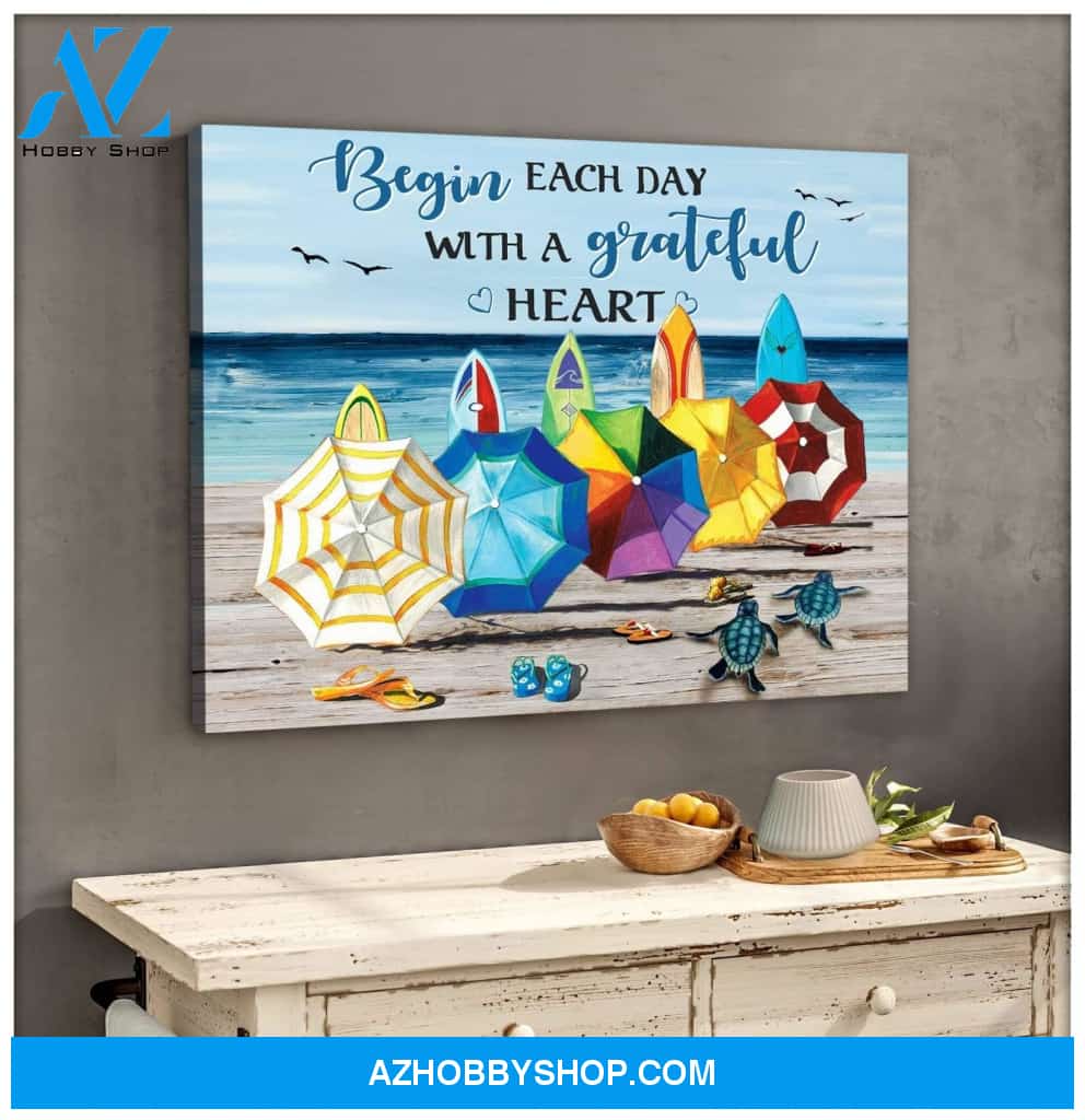 Begin Each Day Turtle Wall Art Canvas, Wall Decor Visual Art