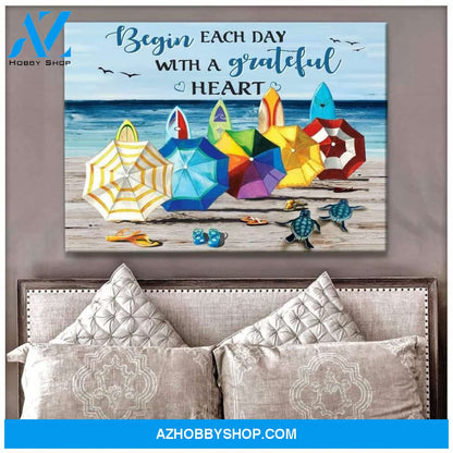 Begin Each Day Turtle Wall Art Canvas, Wall Decor Visual Art