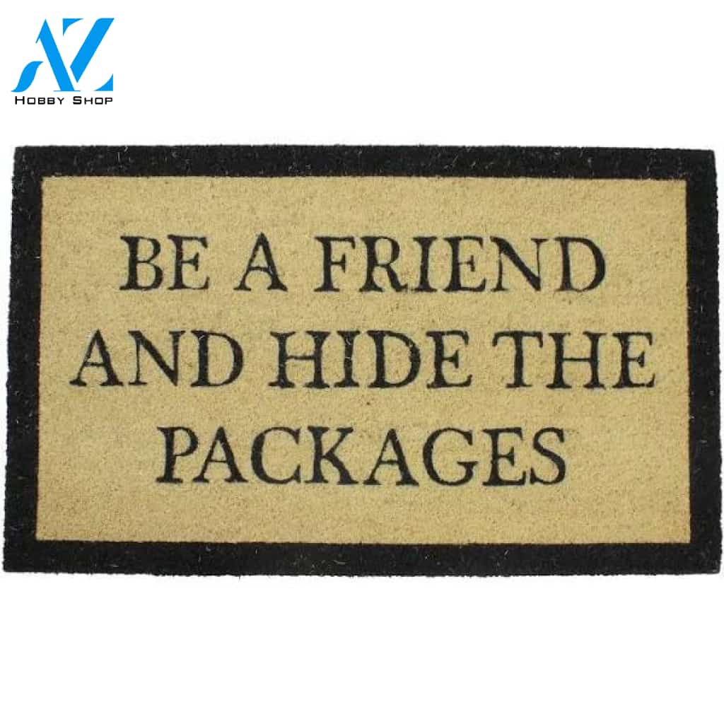 Beige and Black Rectangular Hide The Packages Doormat