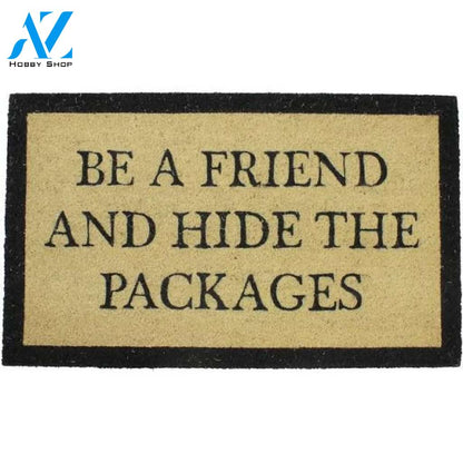 Beige and Black Rectangular Hide The Packages Doormat