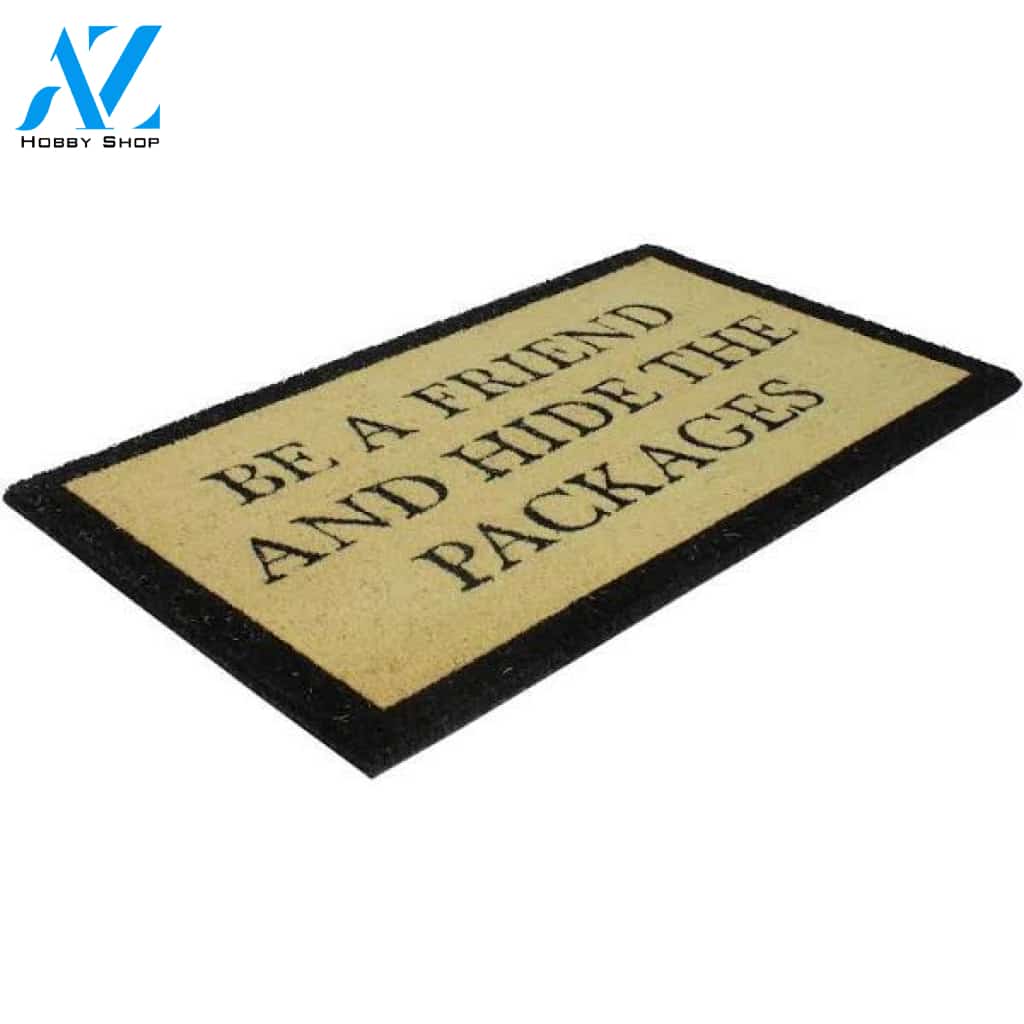 Beige and Black Rectangular Hide The Packages Doormat