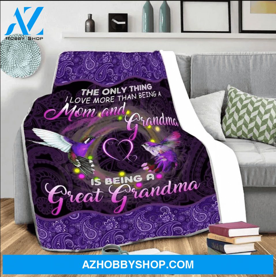 BEING A GREAT GRANDMA Hummingbird Purple Mandala Blanket Gift For Grandma Birthday Gift Home Decor Bedding Couch Sofa Soft and Comfy Cozy