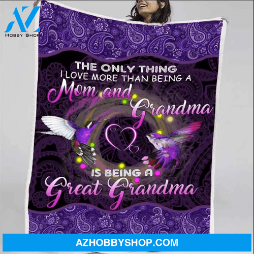 BEING A GREAT GRANDMA Hummingbird Purple Mandala Blanket Gift For Grandma Birthday Gift Home Decor Bedding Couch Sofa Soft and Comfy Cozy