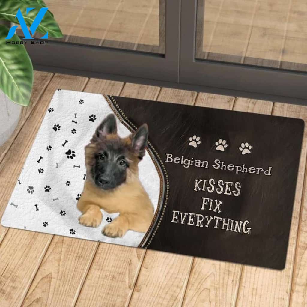 Belgian Shepherd Doormat, Kisses Fix Everything Doormat, Dog Welcome Mat, Funny Welcome Mats for Dogs Lovers