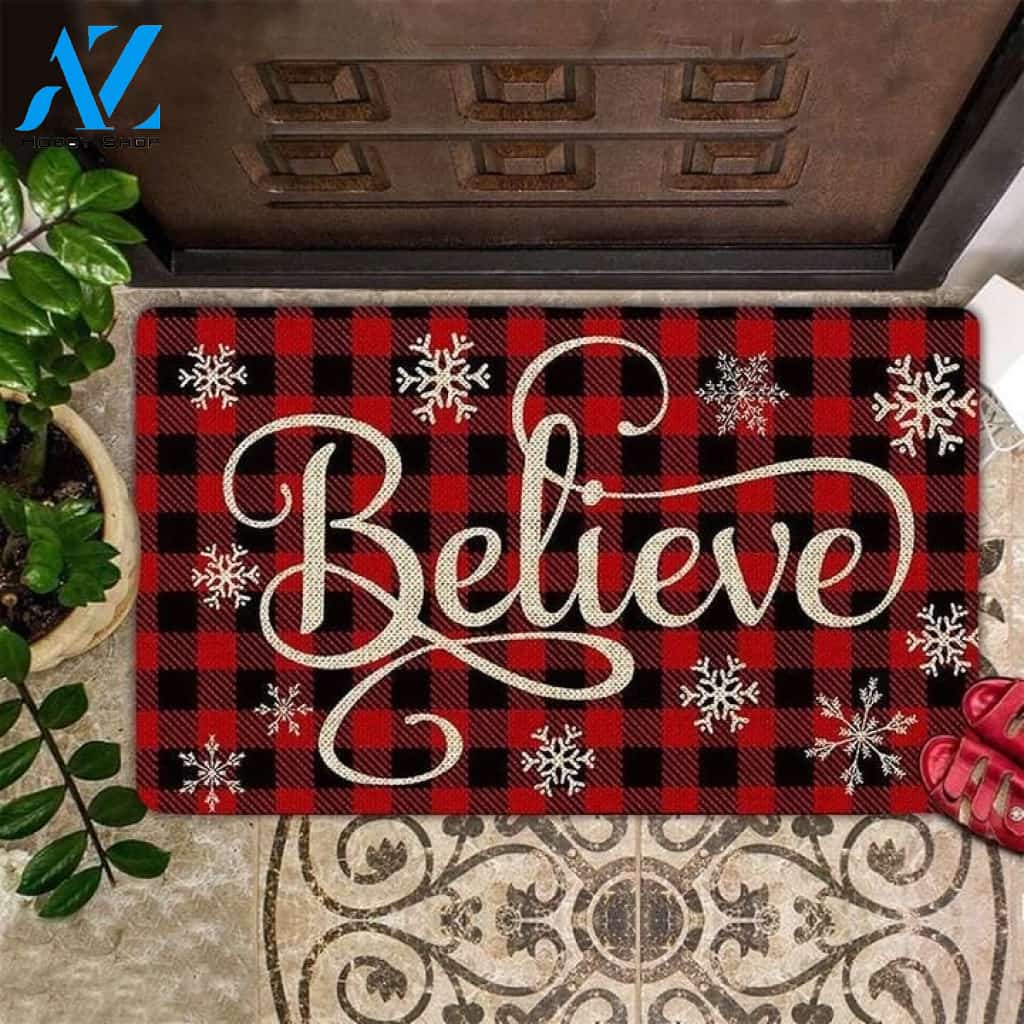 Believe Buffalo Red Plaid Christmas Doormat Gift For Friend Family Birthday Gift Decor Warm House Gift Welcome Mat