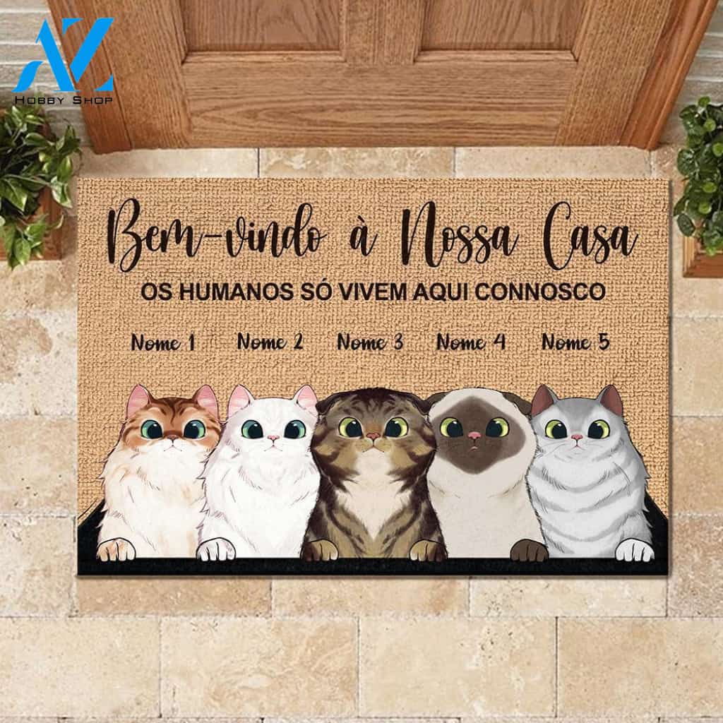 Bem-Vindo À Minha Casa Portuguese - Funny Personalized Cat Doormat 