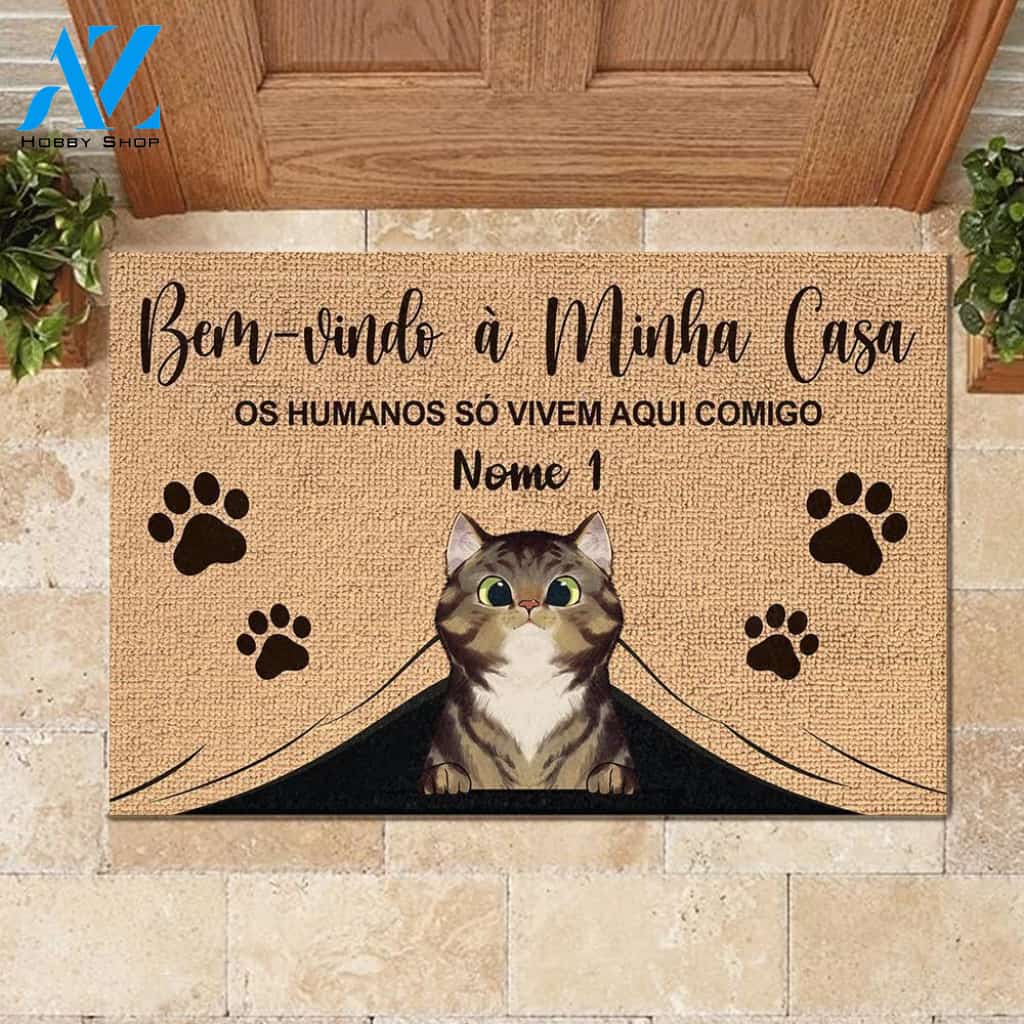 Bem-Vindo À Minha Casa Portuguese - Funny Personalized Cat Doormat 