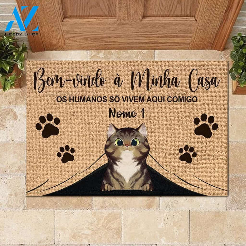 Bem-Vindo À Minha Casa Portuguese - Funny Personalized Cat Doormat | WELCOME MAT | HOUSE WARMING GIFT