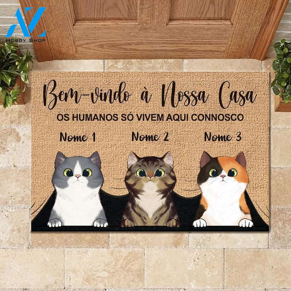Bem-Vindo À Minha Casa Portuguese - Funny Personalized Cat Doormat | WELCOME MAT | HOUSE WARMING GIFT
