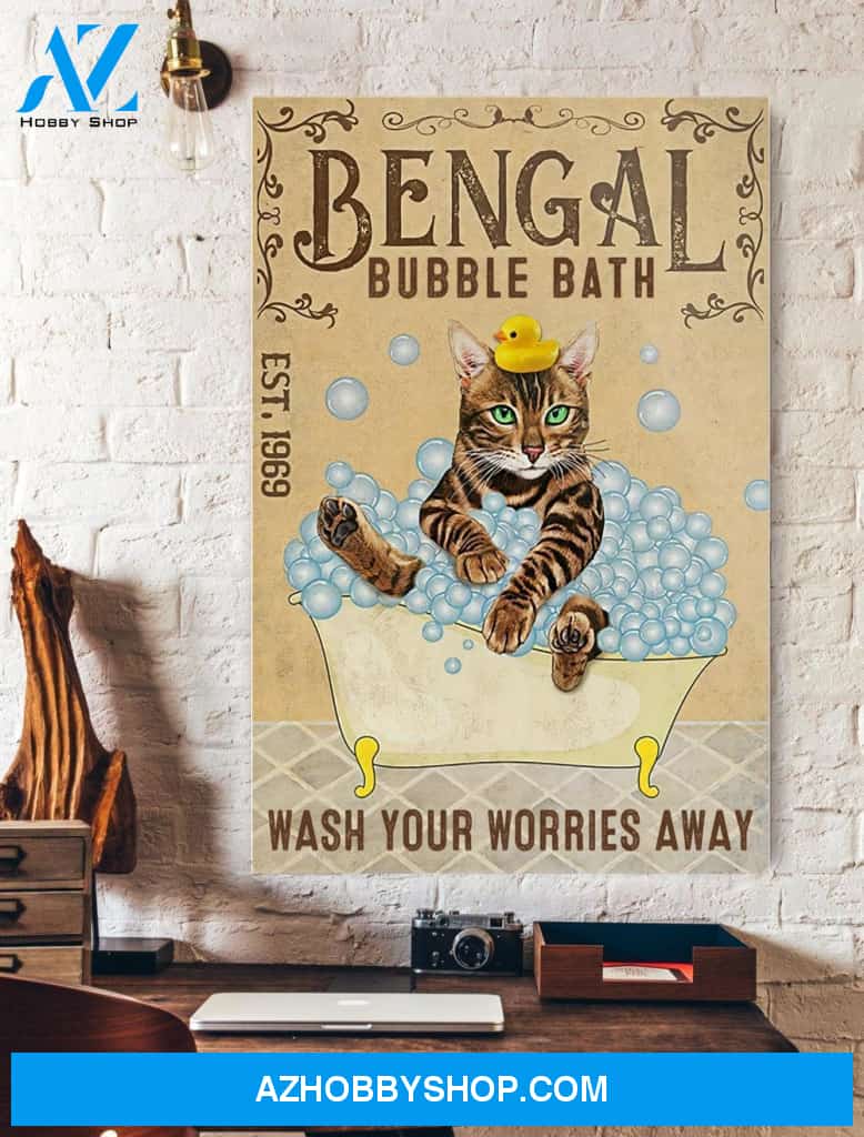Bengal Bubble Bath Funny Cat Canvas And Poster, Wall Decor Visual Art