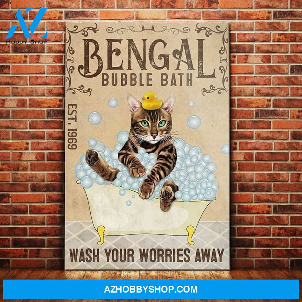 Bengal Cat Bubble Bath Canvas Wall Art, Wall Decor Visual Art