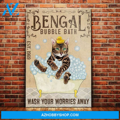 Bengal Cat Bubble Bath Canvas Wall Art, Wall Decor Visual Art