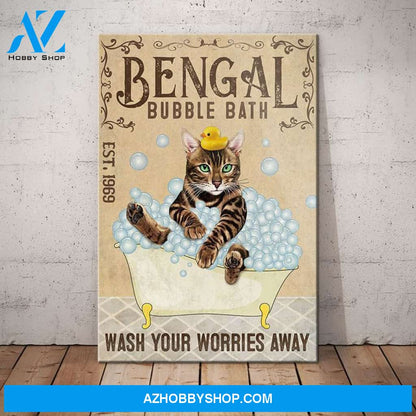 Bengal Cat Bubble Bath Canvas Wall Art, Wall Decor Visual Art