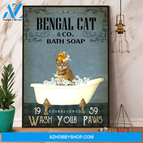 Bengal Cat & Co Bath Soap Wash Your Paws Canvas And Poster, Wall Decor Visual Art