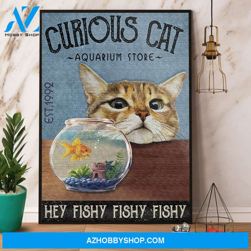Bengal Cat Curious Cat Aquarium Store Hey Fishy Canvas And Poster, Wall Decor Visual Art