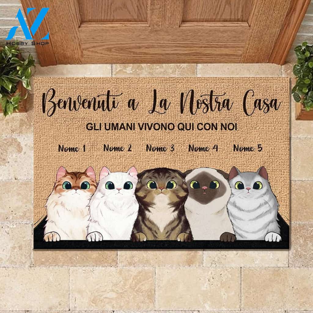 Benvenuti A La Nostra Casa - Funny Personalized Cat Doormat 