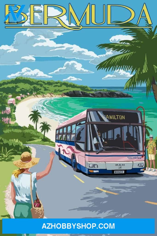 Bermuda Pink Bus On Coastline